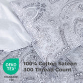 100% Cotton Sateen Printed Duvet Cover Set - 300 Thread Count Luxury Bedding - Ultra Soft & Breathable - 18506